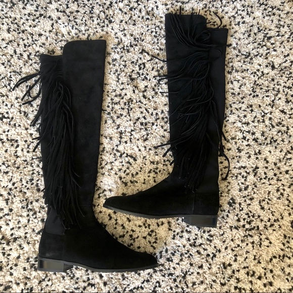 Stuart Weitzman Mane Fringe Over Knee Suede Boots - Picture 5 of 8